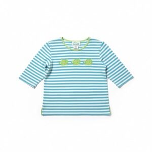 Quacker Factory Turquoise Striped Beaded Turtle Top, Woman's Small, 3/4 Sleeve